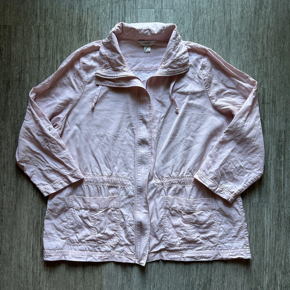 CJ Banks Light Pink Drawstring Waist Convertible Sleeves Shirt Jacket Size 1X
